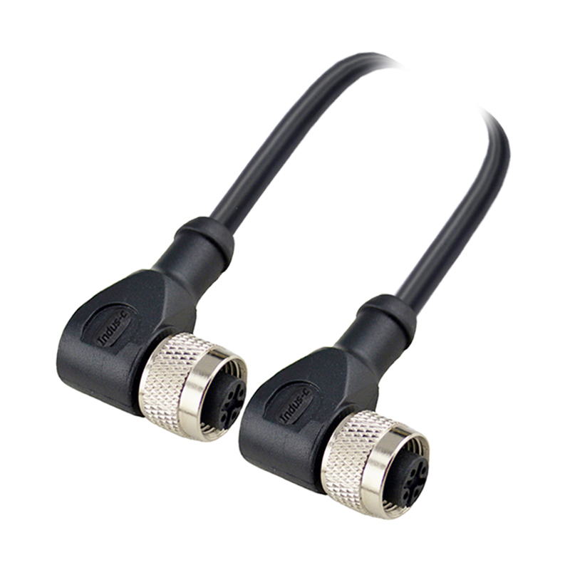 M12 3pins A code female right angle to female right angle molded cable,unshielded,PVC,-10°C~+80°C,22AWG 0.34mm²,brass with nickel plated screw